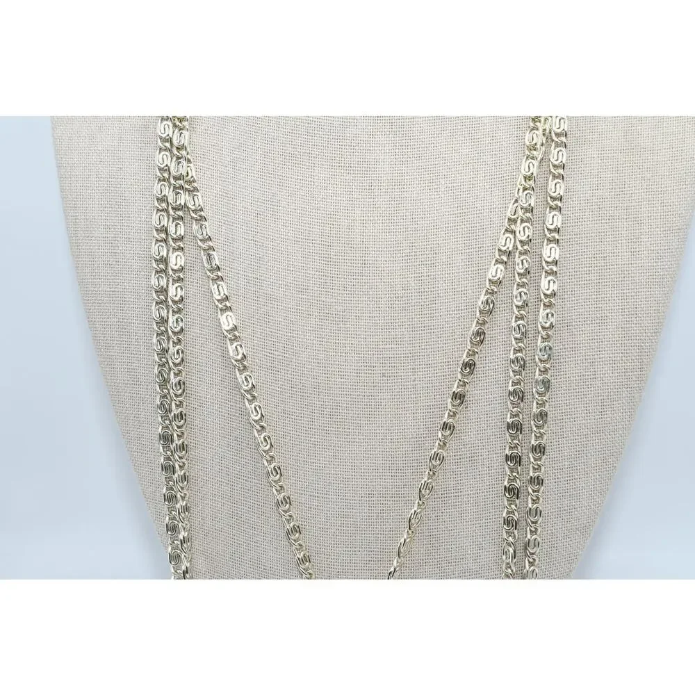 Vintage Germany Eloxal Triple Strand Necklace Floral Pendant Silver Tone